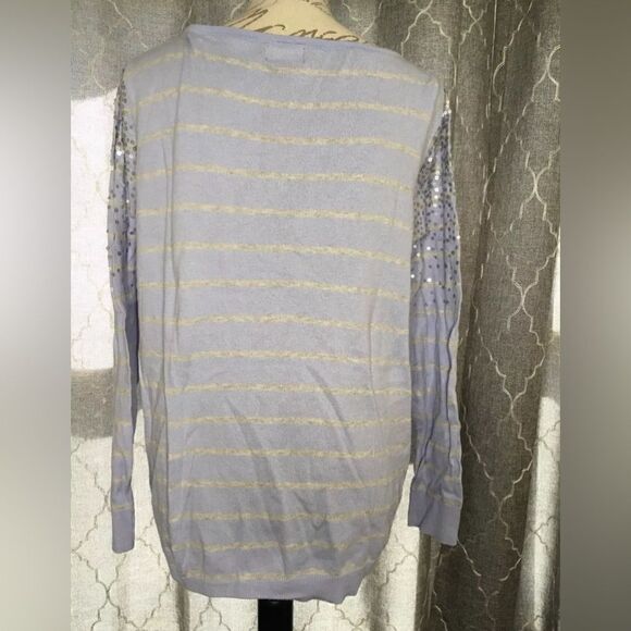 Elle Women's Long Sleeve Purple Gray Stripe Sequin Long Sleeve Sweater - XL - Picture 3 of 6